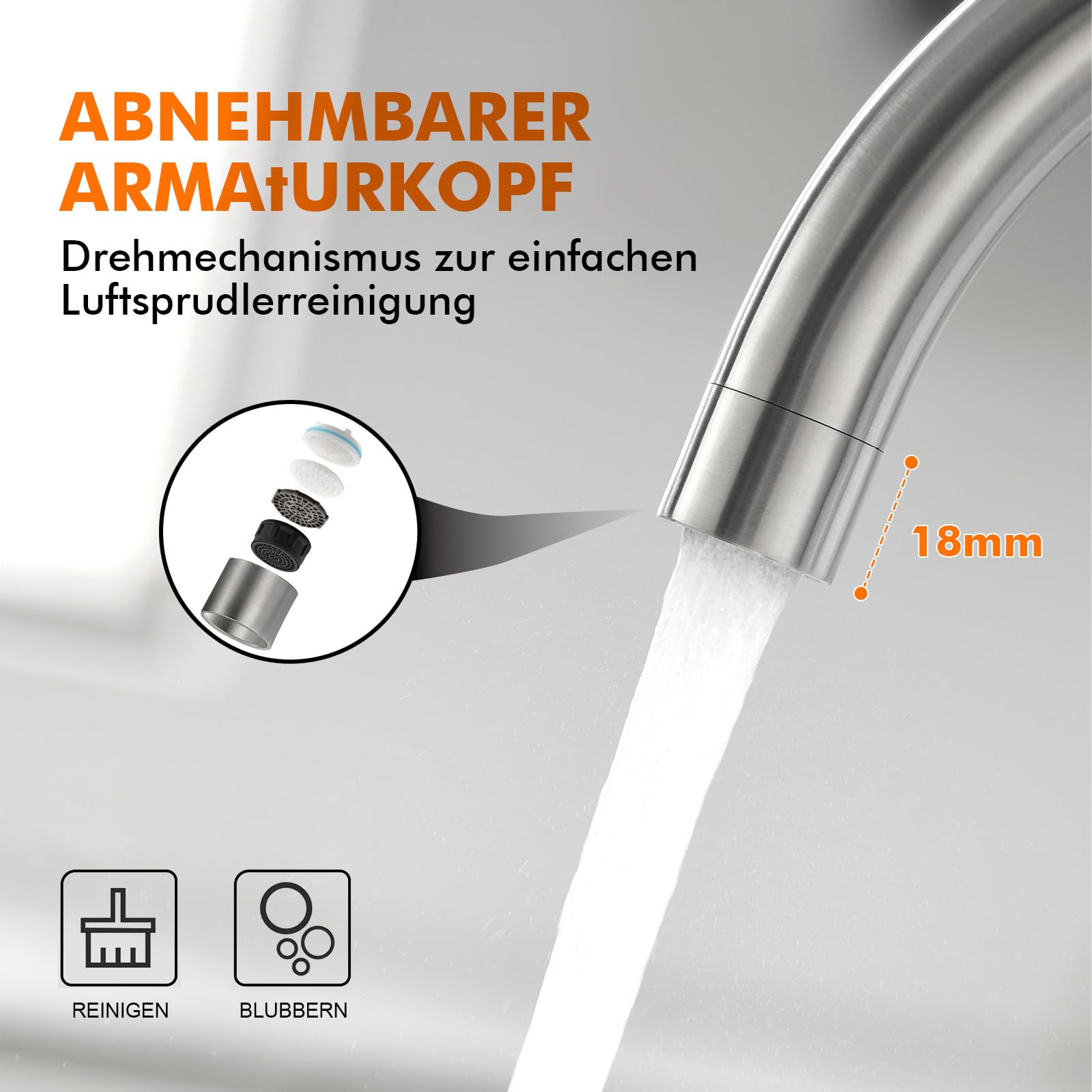 GRIFEMA G4008 Kitchen Sink Taps Mixer with Single Lever High Arc 360°Swivel, Stainless Steel Kitchen Mixer Taps 1 hole with Chrome Finish, Classic Design[Energy Class A+]