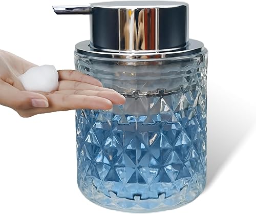 Miniatura 12 de Dispensadores de jabón espumoso de manos de vidrio con bomba plateada, dispensador de jabón de manos recargable para baño y cocina (1 paquete-D888)