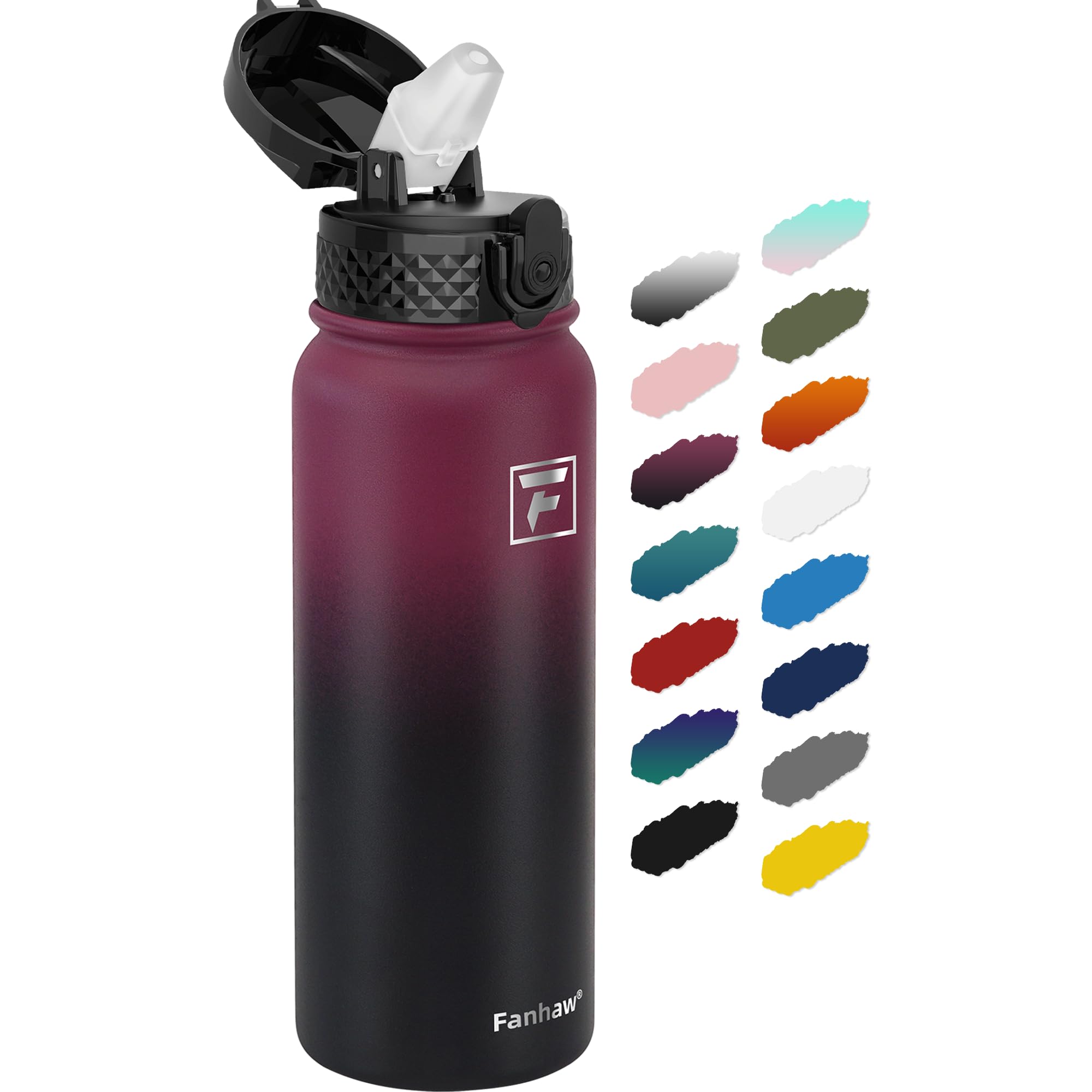 Fanhaw 20oz Kids Stainless Steel Water Bottle with Straw Lid, Red Black