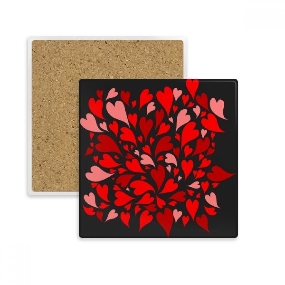 Dessous de verre carré en pierre absorbante Saint Valentin motif cœurs noirs pour tasse de café