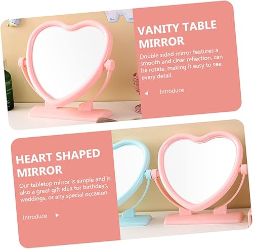 Miniatura 8 de Espejo de mesa en forma de corazón de doble cara rosa tocador de escritorio decorativo espejo de 2 lados