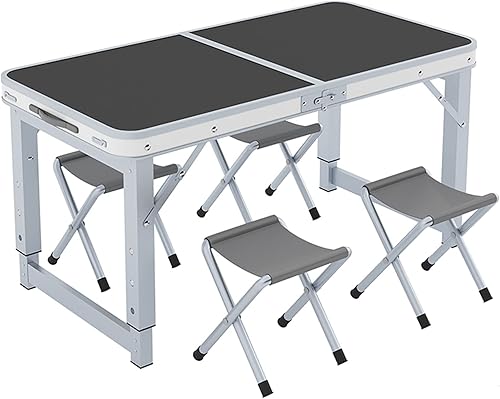 Miniatura 9 de Mesa plegable con taburete, mesa plegable de altura ajustable, picnic, campamento, al aire libre, aluminio ligero portátil, con asa de transporte