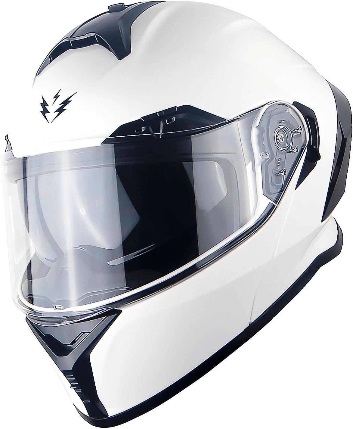 1Storm New Motorcycle Bike Modular Full Face Helmet Dual Visor Sun Shield with Rechargeable LED Tail Light: LED-X90 Glossy White
