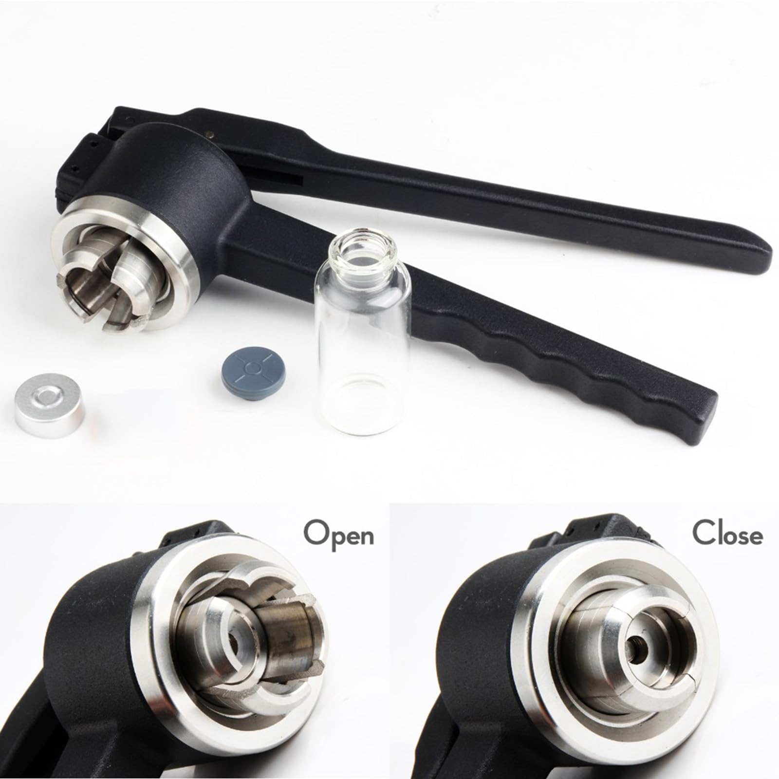 Herramienta manual de crimpadora de viales de aluminio – Máquina prensadora de tapa abatible de 8 a 32 mm, taponadora manual de alta velocidad de acero inoxidable para 20-30 botellas/min, ideal para