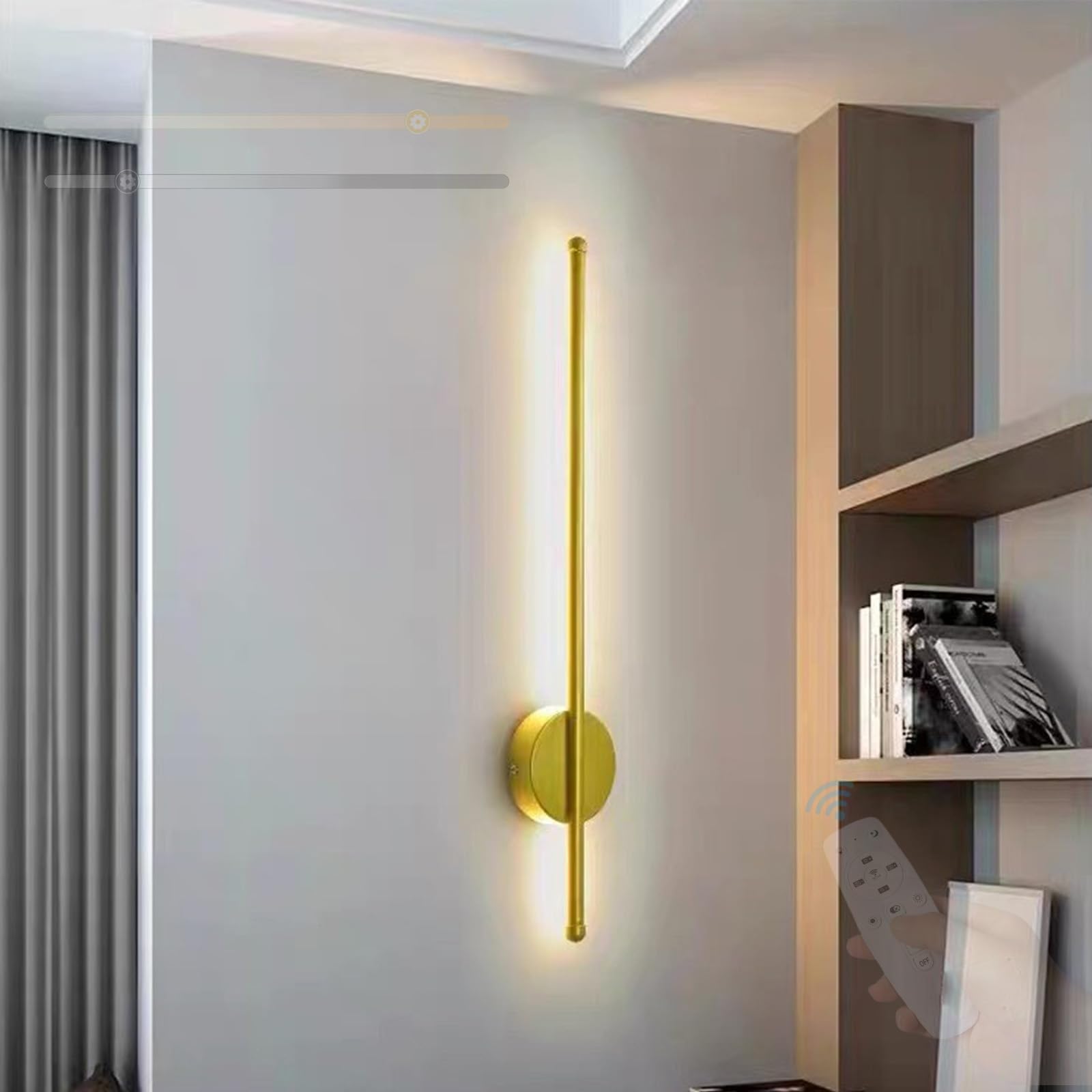 LED interior apliques de pared con mando a distancia regulable larga lampara dorada de 80cm 8