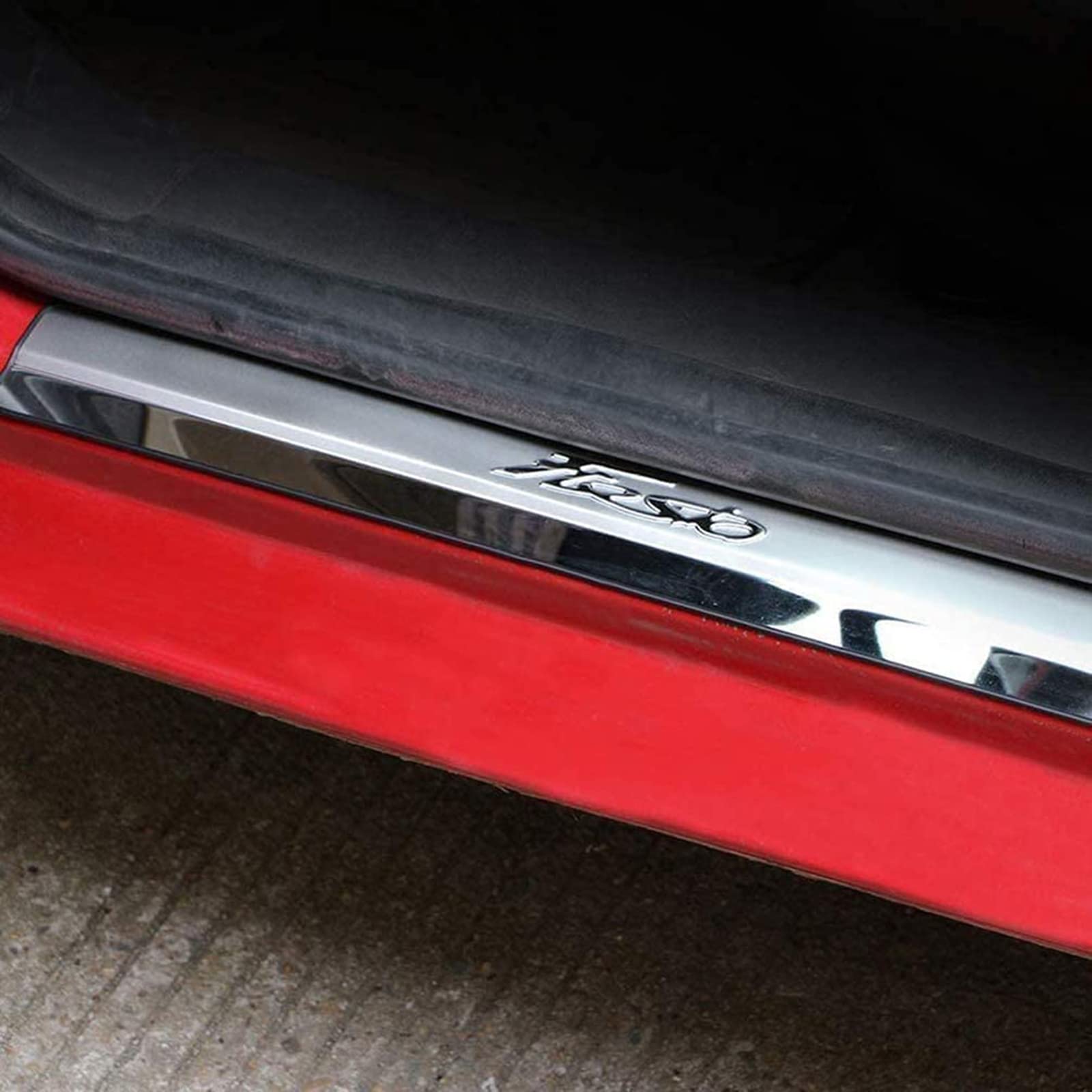 EAGLEG 4 Pezzi Acciaio Inox Battitacco per Auto Sticker, per FO-rd Fiesta 2009-2019, Esterno Battitacco Protezione Plates Anti-Graffio Scuff Adesivi Decorativi Accessori,Silver