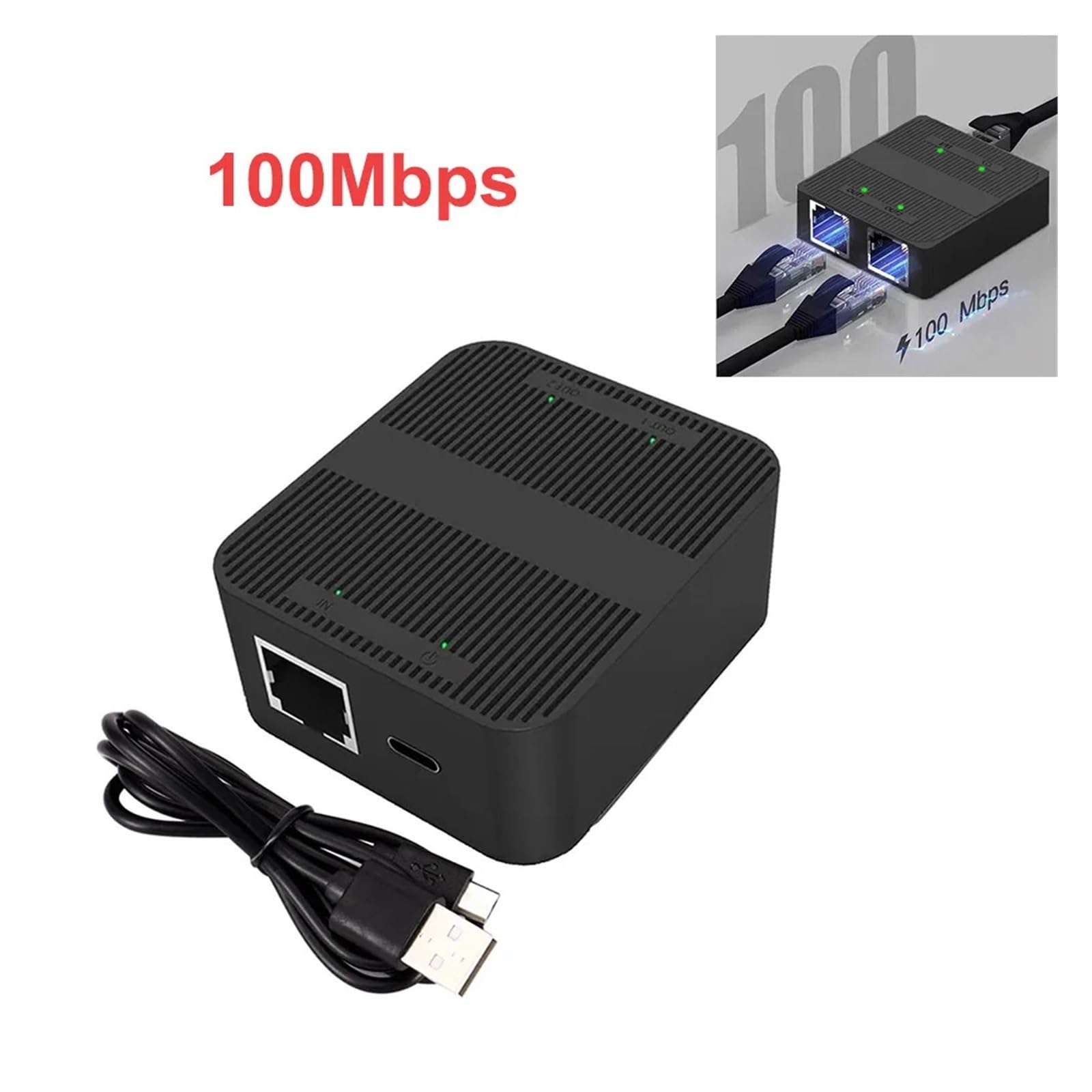 1 do 2 przełączników sieciowych Gigabit Ethernet RJ45, przełącznik sieciowy, mini przełącznik sieciowy typu C (100 Mb/s A)
