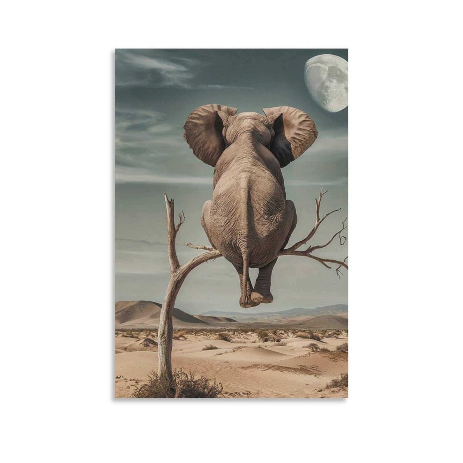 DHBANEIOK Elephant in Desert Wall Decor Poster Giclee Canvas Prints Modern Canvas Wall Art Picture Wall Hanging for Office Gym Living Room Decor 20x30inch(50x75cm)