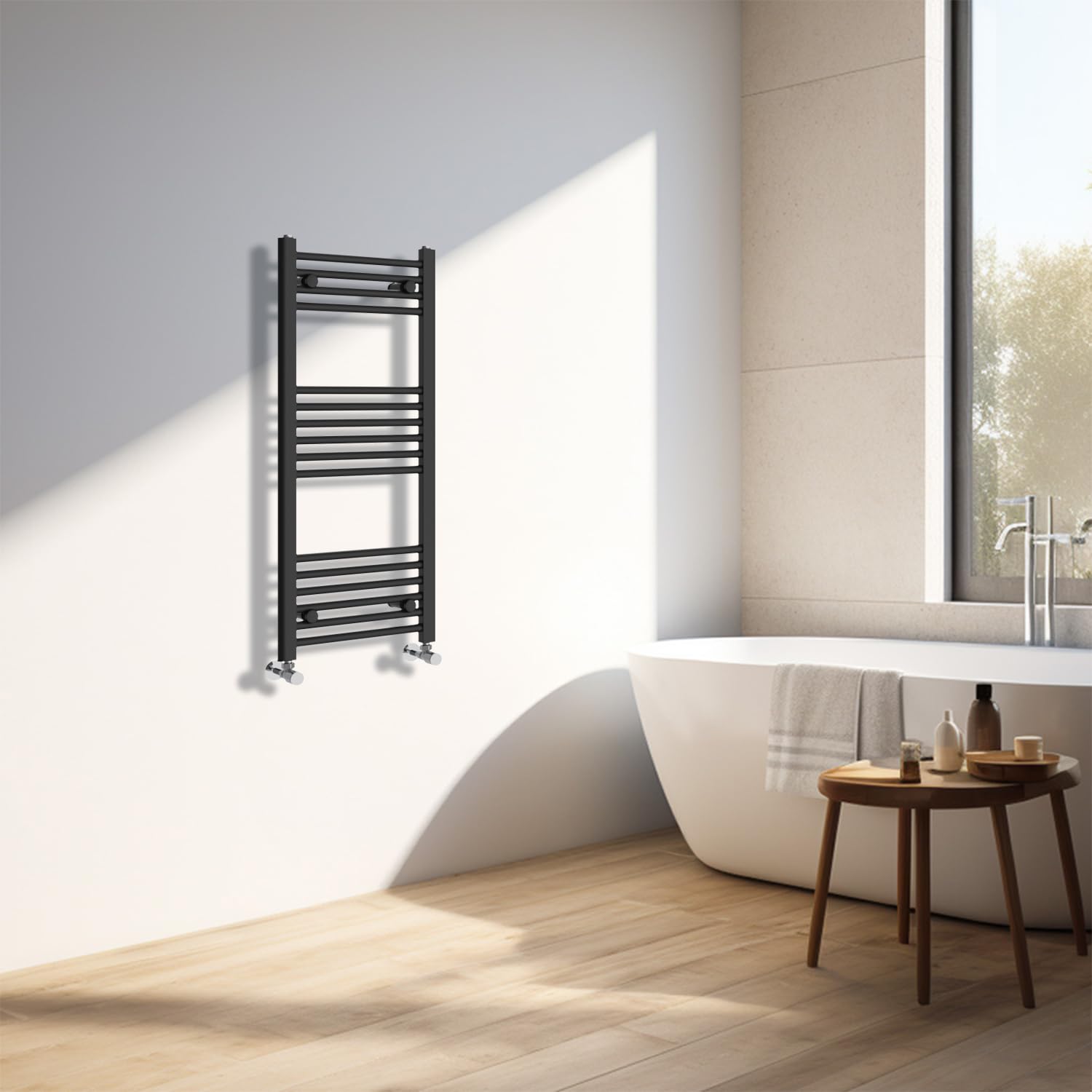 NRG Radiador de baño de diseño recto con toallero, 1000 x 400 mm, color negro