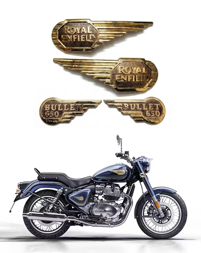 Phito Bike Fancy Back Petrol Tank and Tool Box Mono Kit Logo and Stickers Compatible with Royal Enfield Bullet 650 New Golden-image-44