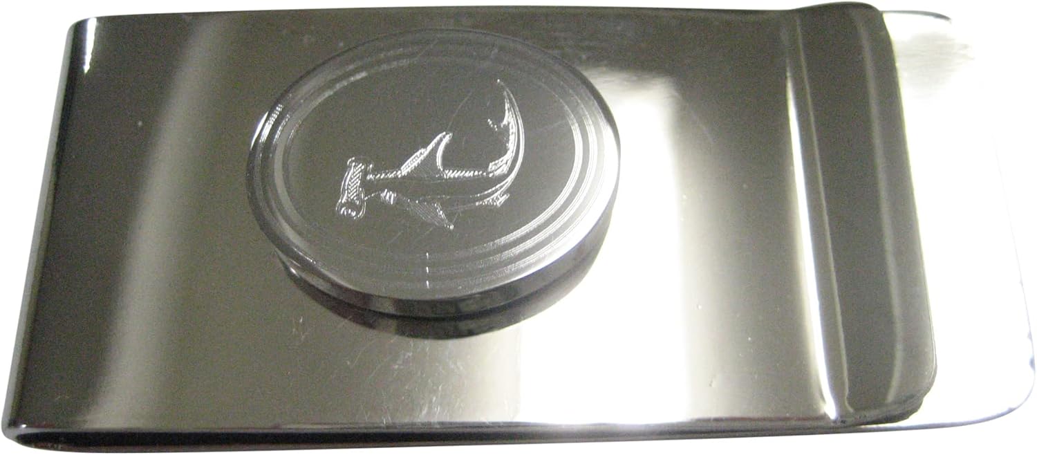 Kiola Designs Silver Toned Oval Etched Hammerhead Shark Fish Money Clip