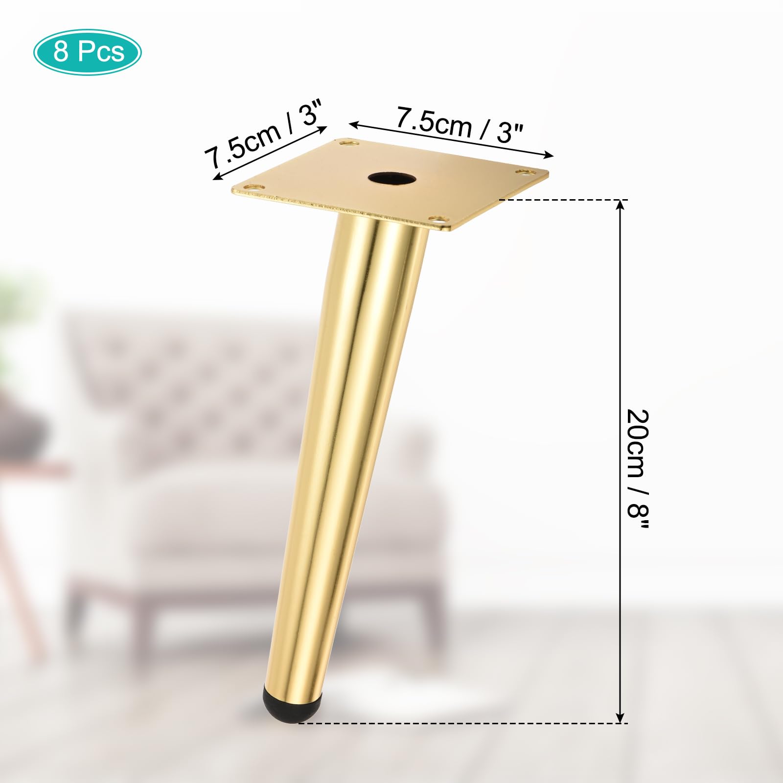 Uxcell 8PCS Metal Furniture Leg Replacement Couch Legs Cabinet Feet Gold Modern Furniture Legs DIY Sofa Feet with Screws for Cupboard Table (8 Inch) - Image 2