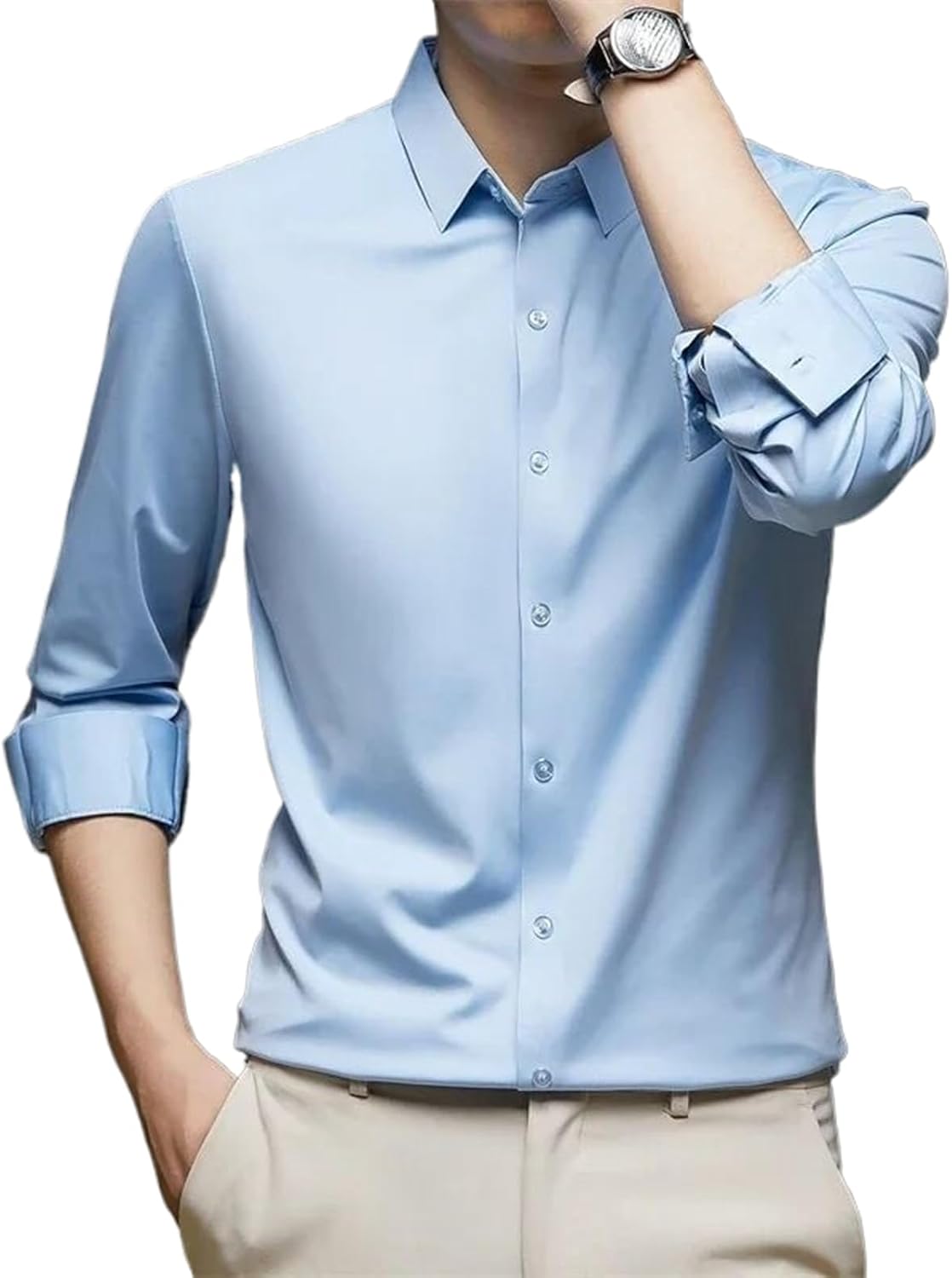Men's Business Casual Long Sleeved Solid Color Shirt All Season Tops