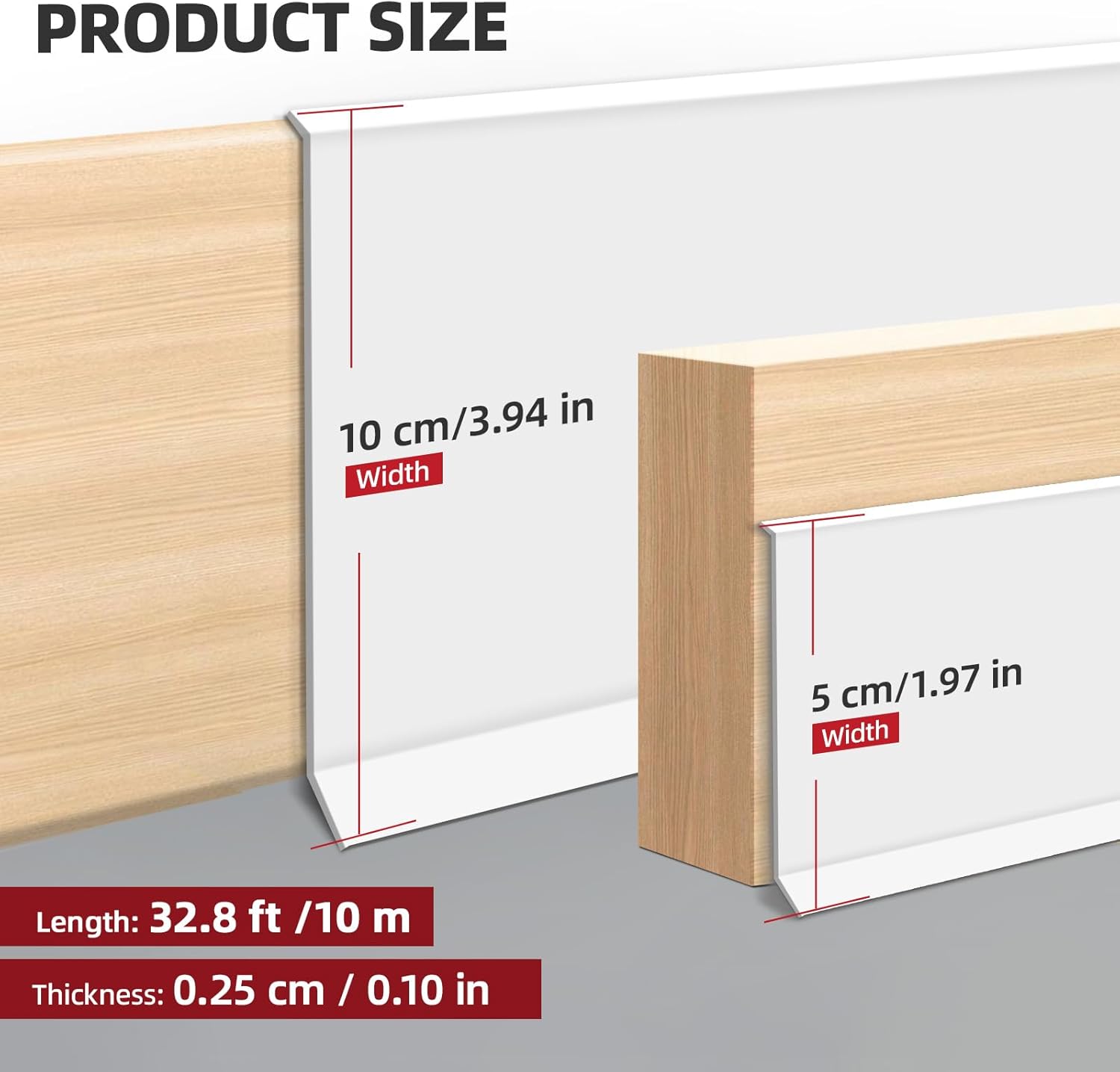32.8Ft Vinyl Baseboard Molding Trim, Flexible Peel and Stick Wall Base with Self-Adhesive Backing, Waterproof Cove Base, Wall Protection & Floor Gap Covering, White (W:3.94'')