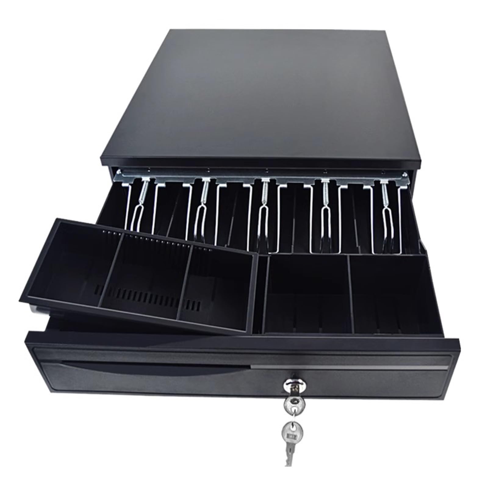 Cajón de caja registradora electrónica Compartimento extraíble for monedas Caja dinero segura grande con cerradura llave(Noir)