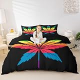 Erosebridal Rainbow Weed Comforter Cover Full Size Colorful Marijuana Weed Leaf Printed Bedding Set for Adult Women Men, Cannabis Leaves Decor Duvet Cover Gothic Botanical Plant Printed Bed Set