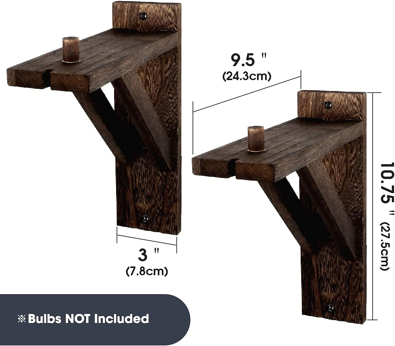 J JACKCUBE DESIGN Set of 2 Wall Mount Solid Rustic Wood Bracket Shelf for Hanging Sconce Pendant Lighting Fixture Lamps - MK1004A