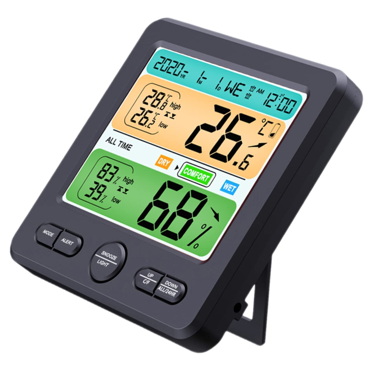 Thermomètre Intérieur Numérique Mural Grand Écran Noir 1 Set | Plastique, Détection D’humidité, Design Simple, Stabilité Correcte, Usage Bureau et Lieux Publics