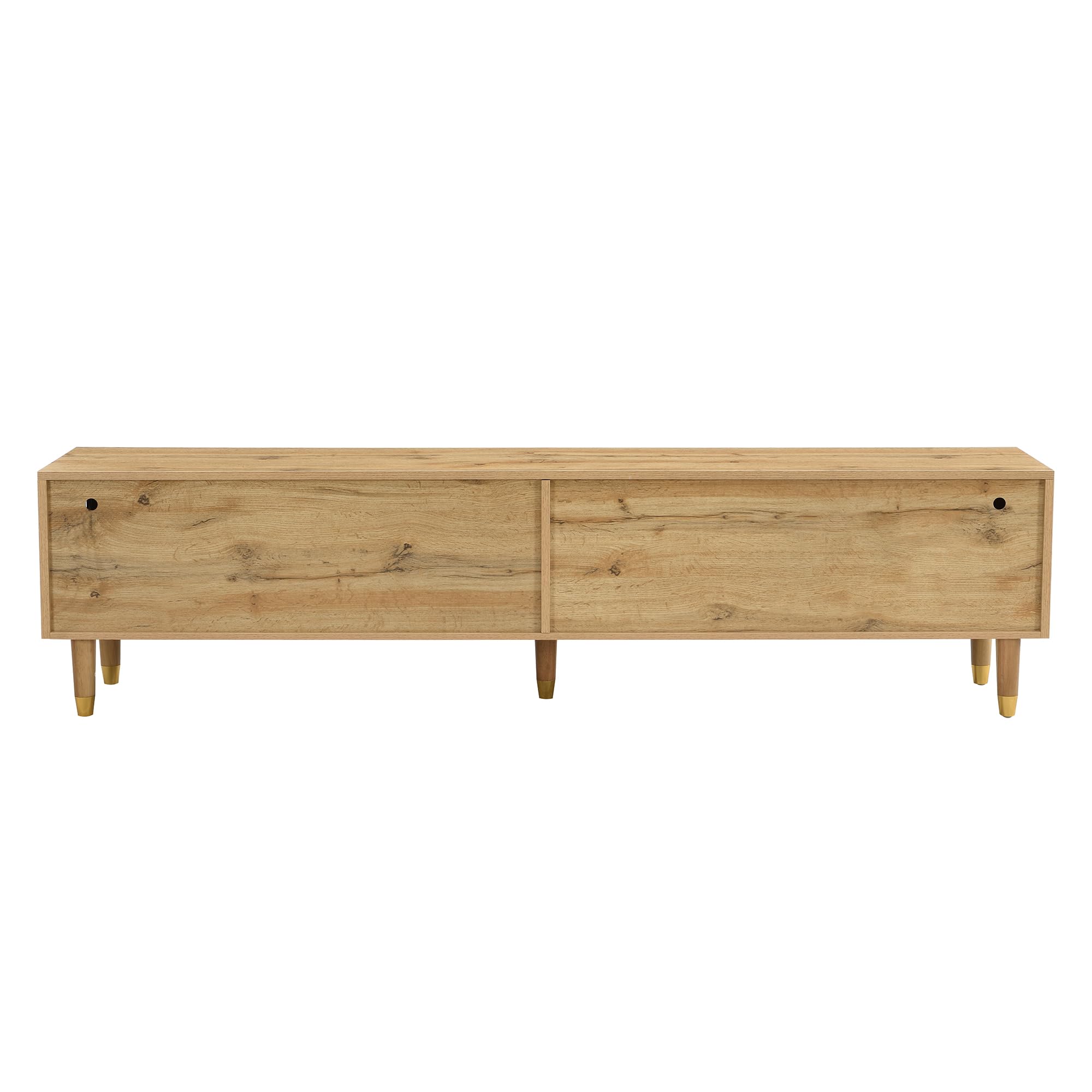 Kebnor Moderno juego de muebles LED: mueble de TV con 4 puertas y mesa de café con 2 cajones, diseño de madera dorada, iluminación LED, estructura ondulada y frontal acrílico (juego de muebles 110 x