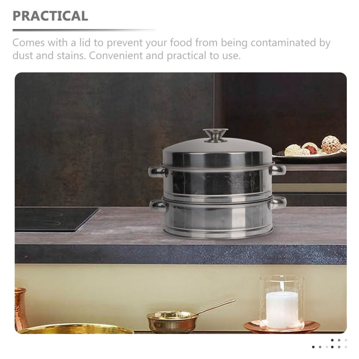 Veemoon Vaporera de Acero Inoxidable con Tapa Doble Nivel para Cocina Doméstica Vaporera Multifuncional para Cocer al Vapor Bollos Dumplings y Verduras Utensilio de Cocina Resistente