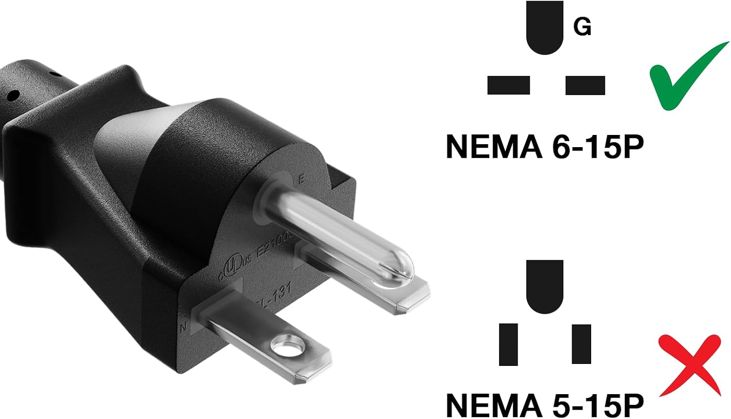 Cable Leader Heavy Duty Power Cord NEMA 6-15P to IEC 320 C13 Power Cord, 14 AWG, 15A/250V, Power Supply Replacement Cable Work for Monitor, Computer, TV, 15ft