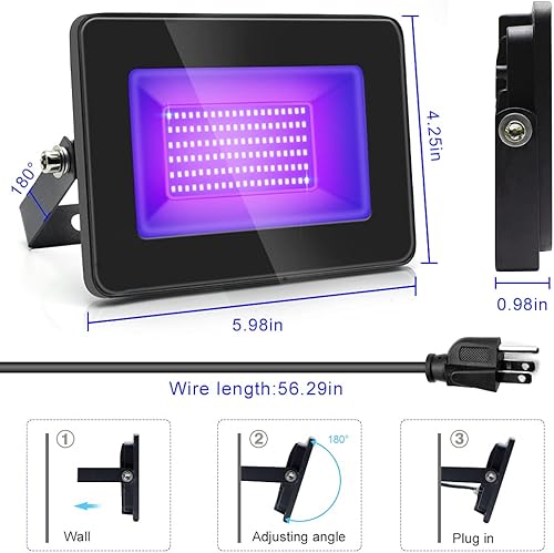 Miniatura 4 de Luz LED negra de 30 W, luz LED UV impermeable IP66, luz UV con enchufe UL, iluminación de luz negra para fiesta de baile, brilla en la oscuridad,