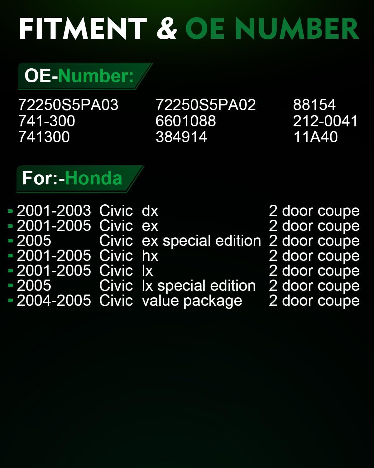 Front Left Driver Side Power Window Regulator with Motor for:-Honda Civic 2001 2002 2003 2004 2005, 2 Door Coupe 4 Pins Replace OE# 741-300 741300 72250S5PA02 6601088