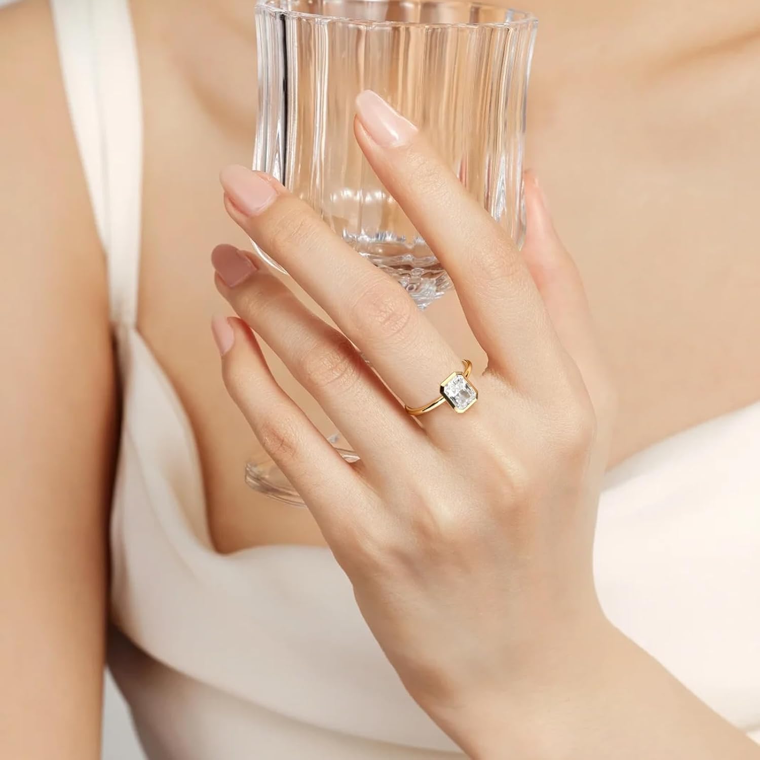 2CT / 3CT / 5CT Radiant Cut Moissanite Engagement Rings for Women,925 Sterling Silver 14K White / Yellow Gold Plated Solitaire Bezel Wedding Bands Promise rings for Her (D Color VVS1 Clarity) - Image 3