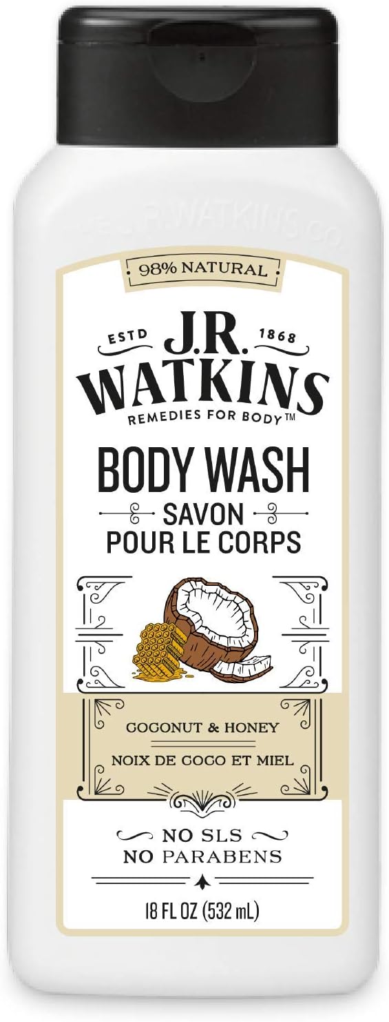J.R. Watkins Daily Moisturizing Coconut Milk and Honey Body Wash, 18 Fl Oz