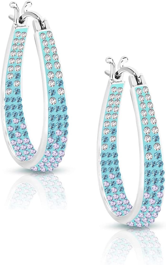 Savlano 14K Gold Plated Inside Out Crystal Hoop Earrings-Oval Shape Earrings for Women Comes with Gift Box - Image 2