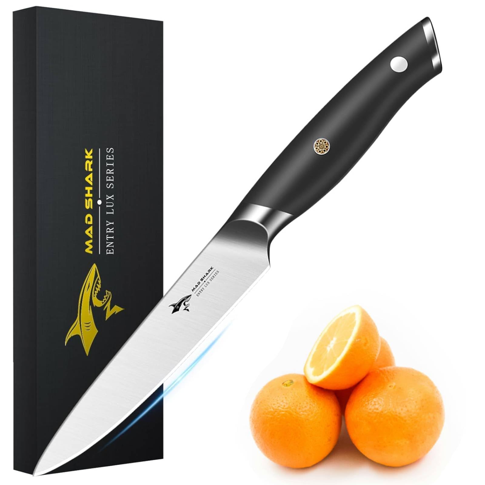 MAD SHARK 5 inch Paring Knife, Small Kitchen Knives Ergonomic Handle, Ultra Sharp Fruit Knife for Fruits,Vegetables, Forged Synergy by German Stainless Steel