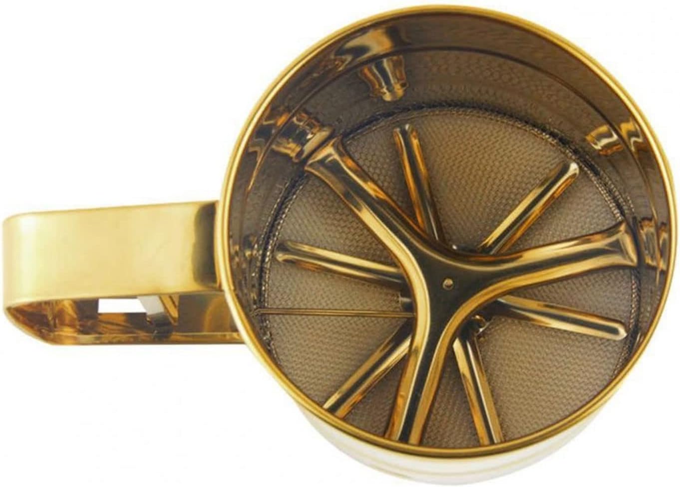 Food Strainers， Handheld Flour Sieve Cup Convenient Stainless Steel Golden Color Flour Sifter for Baking Strainer