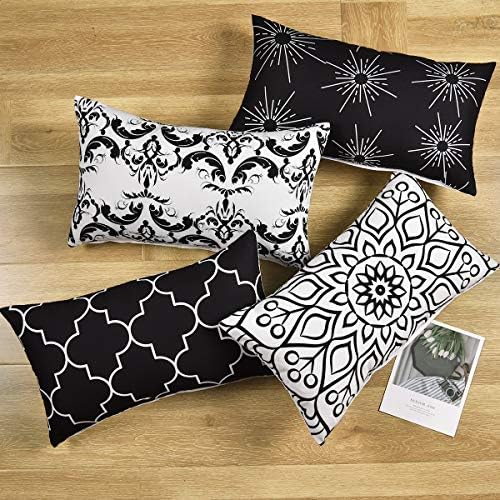 Alishomtll Geometric Pillowcases Cushion Covers 12x20 Inches Soft Plush Throw Pillow Covers 50 x 30cm for Sofa Bedroom Set of 4pcs, Black