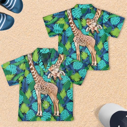 Wise Giraffe Boys Hawaiian Shirts - Jungle Beach Boys Button Down Shirt Short Sleeve Summer Shirts for Kids PA252