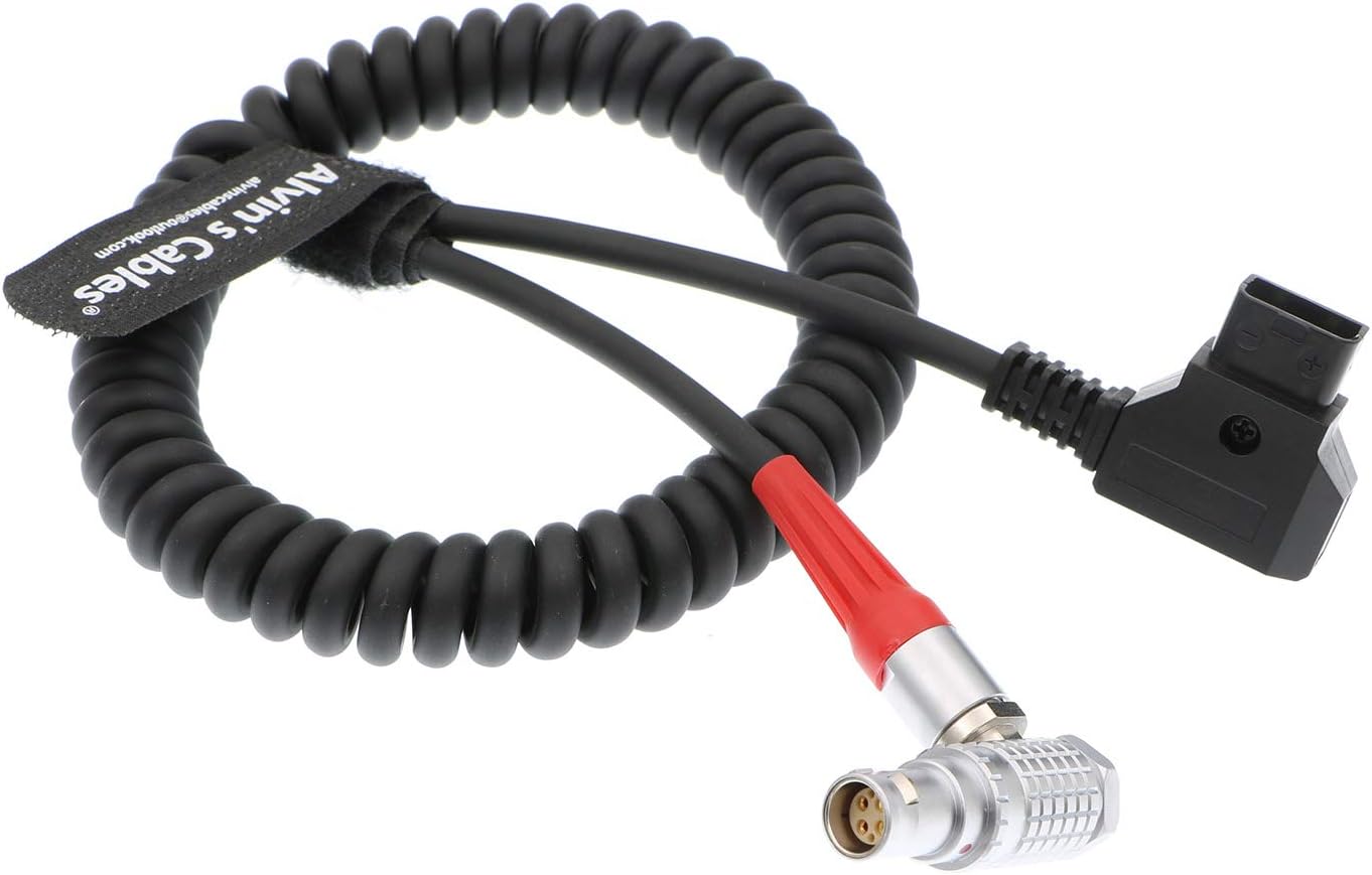 Alvin's Cables RED DSMC2 Camera Power Coiled Cable 6 Pin Right Angle Female to D Tap Cable for DJI Ronin 4D, RED Komodo-X, V-Raptor, Scarlet, Epic