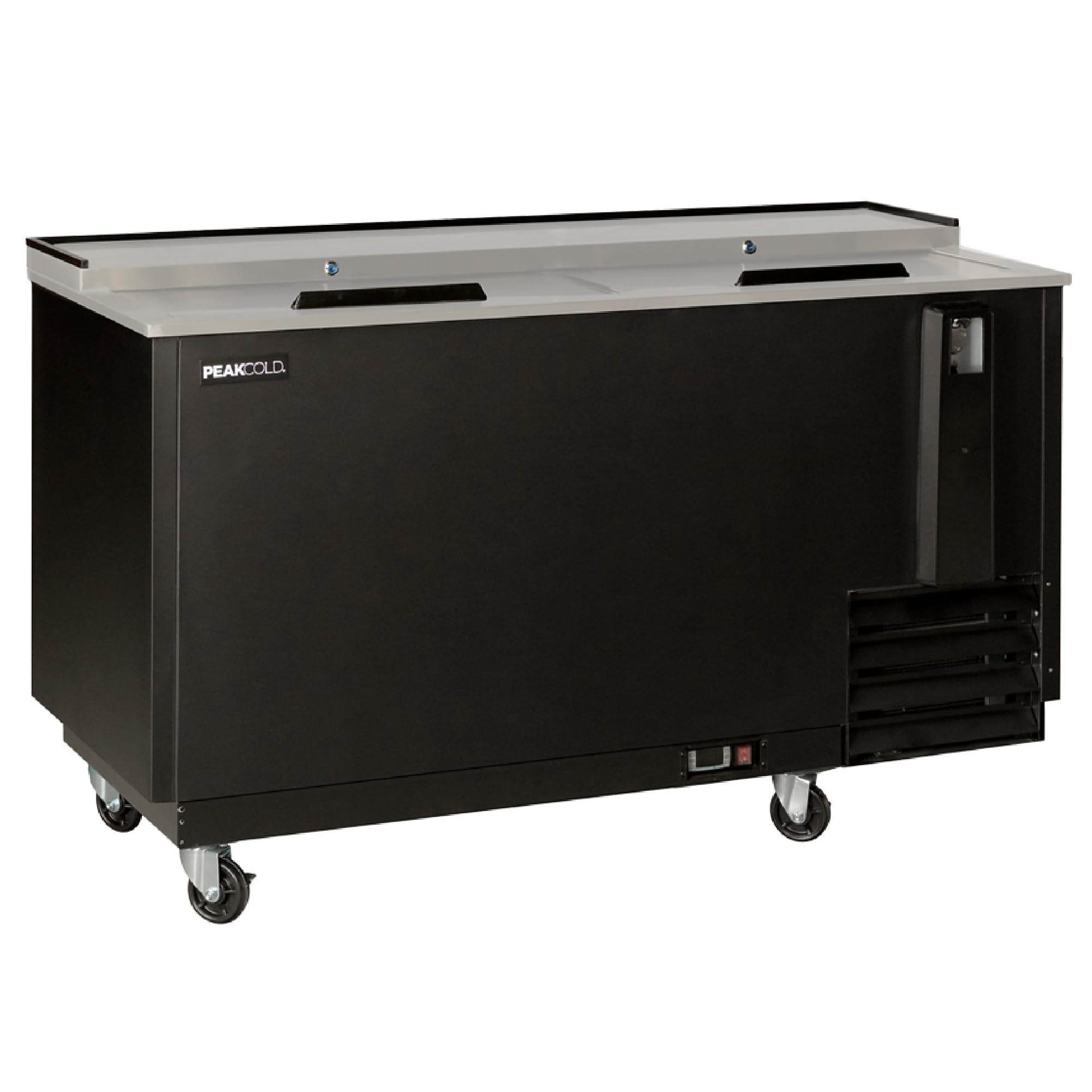 PEAKCOLD Deep Well Horizontal Bottle Cooler; Slide Top Bar Refrigerator; 22 Case Capacity