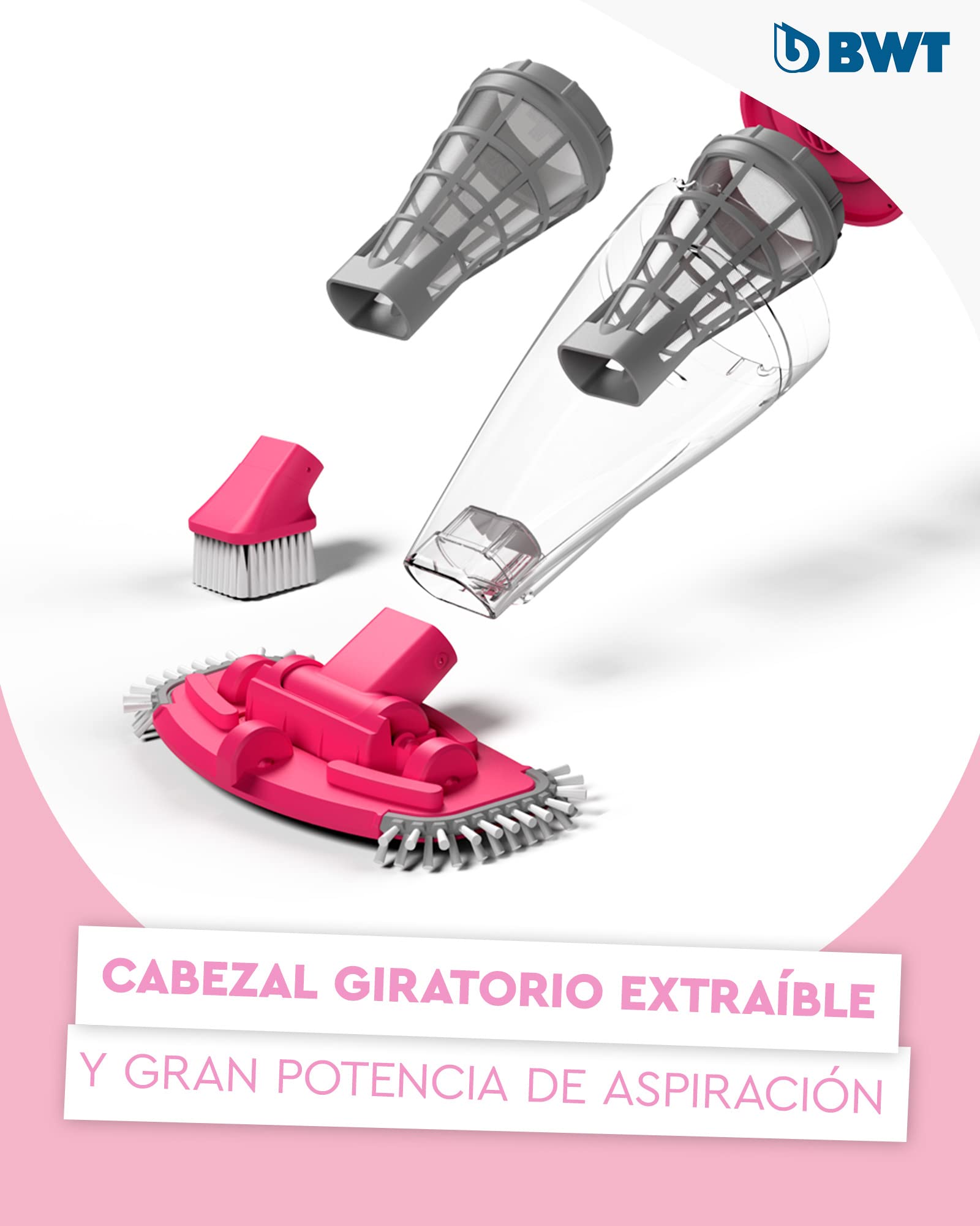 BWT Aspiradora para Piscina BC50 – Limpiador sin Cable con batería, Gran Potencia de succión para Fondo y Paredes, Filtro Integrado, Alternativa al Robot, Kit de Mantenimiento para Piscina
