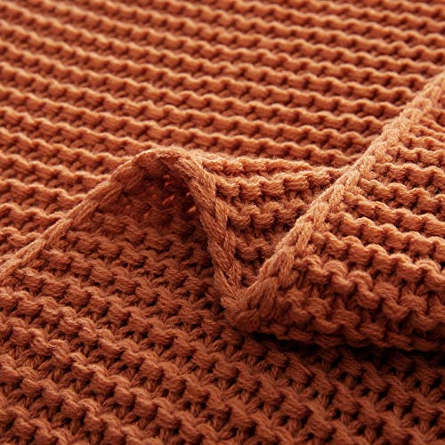 Rudong M Knitted Throw Blanket With Fringe, Rust Orange Knit Throw Blanket For Couch Bed Sofa 50" X 60" #TOP5