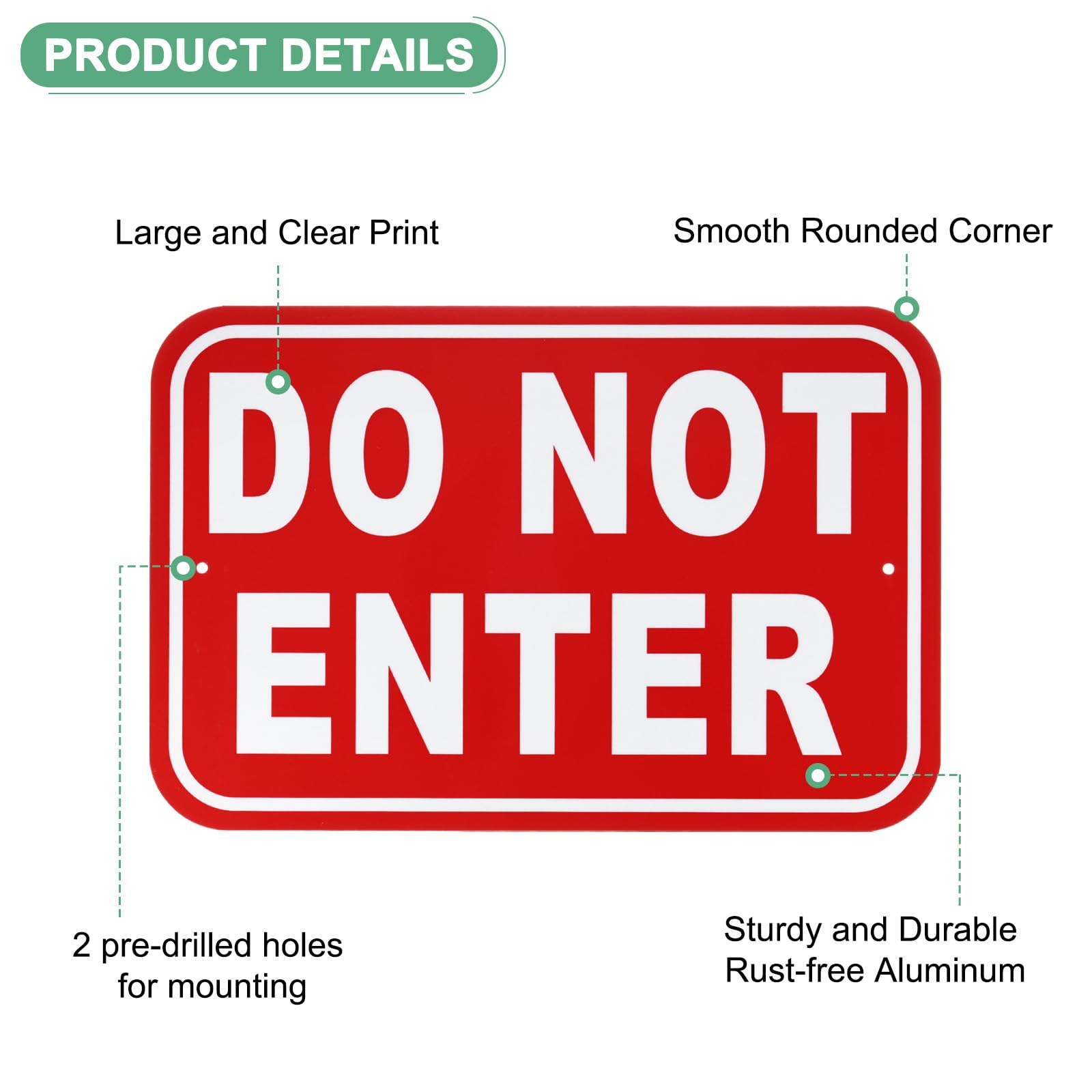 M METERXITY 1-Pack Do Not Enter Sign, 14 x 10 Inch Aluminum, Warning Style, Red on White, White on Red, 10" x 14" - Image 2