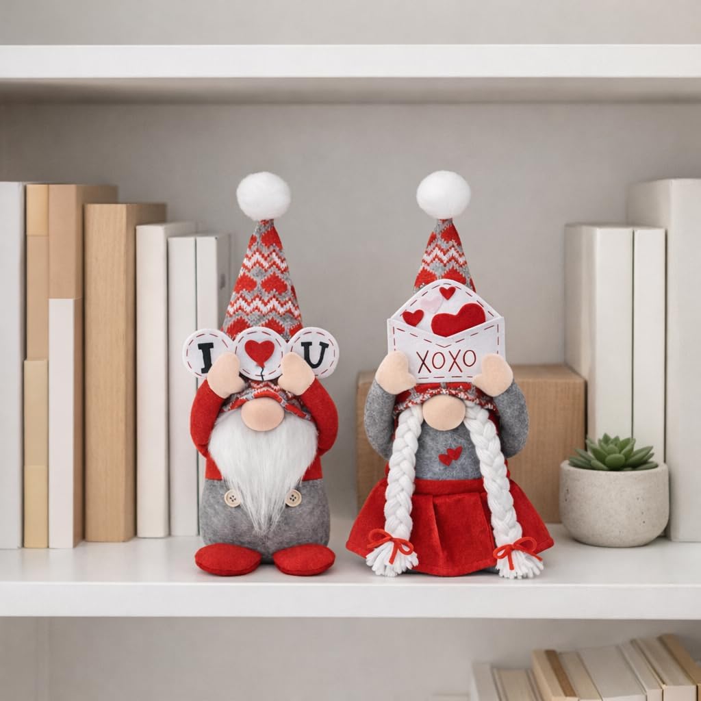 Valentine’s Day Gnomes Decorations for Home – Plush Gnome Decor Set, Cute Valentine Gnome Plush Gifts, Nordic Gnome Tabletop Valentine’s Day Home Decor