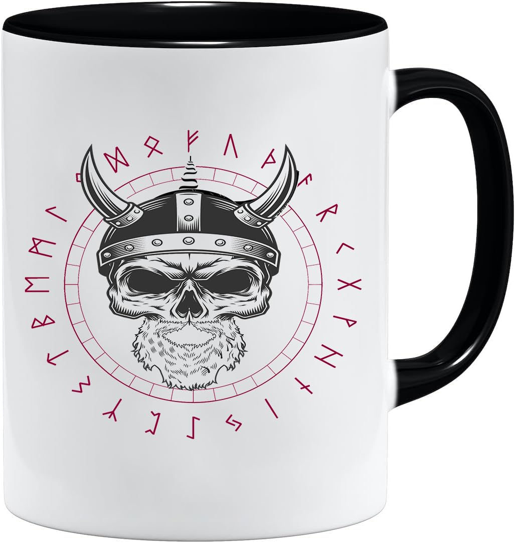 Nordic Viking Mug Gift Idea for Old Men Dad Grandpa Coffee Mug Viking Motif Skull Beer Mug Thors Hammer (VIKING031)