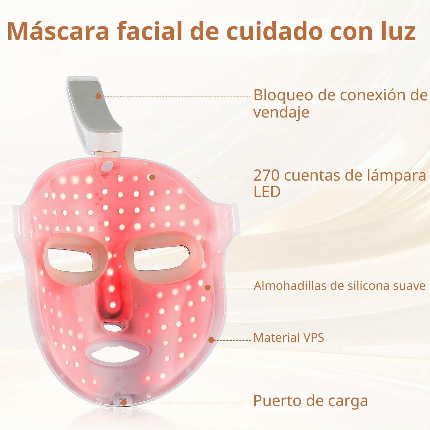 Mascarilla Facial LED Recargable, Luz Roja y Azul para el Cuidado Facial, Reafirmante y Antiedad, Dispositivo de Belleza para Uso Diario