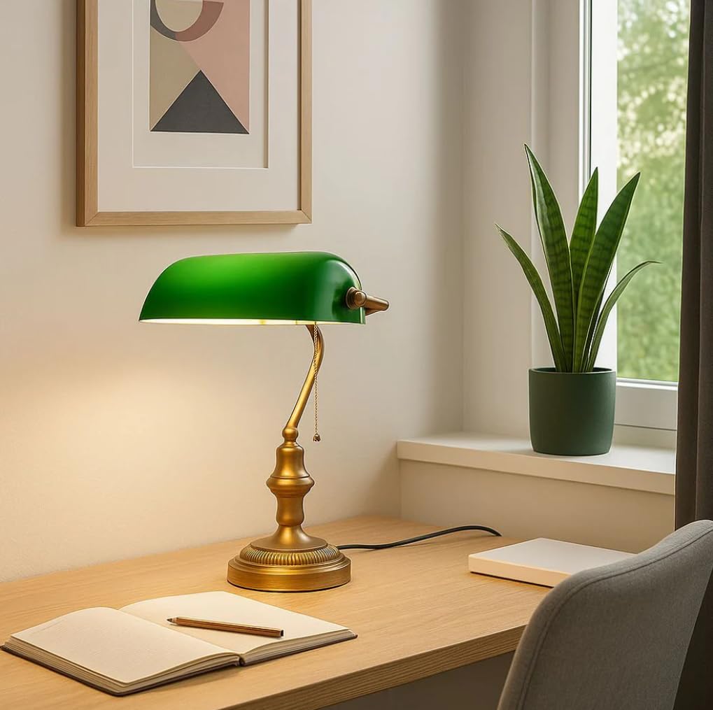 BARCELONA LED Lámpara Banquero Vintage E27 Orientable Con Cristal Verde