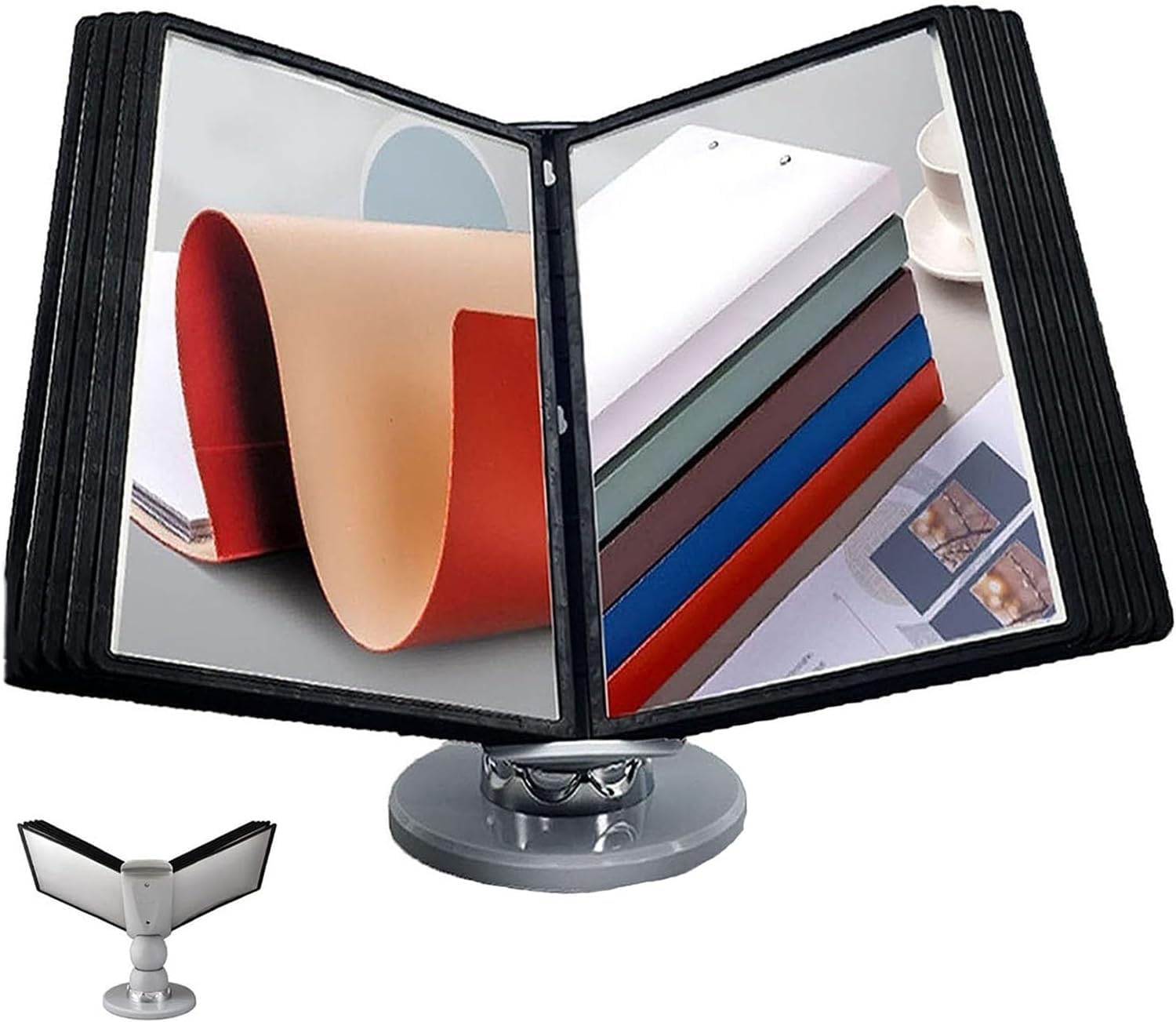 SnamicE Desktop Reference Rack, Adjustable Desk Flip File Holder, 10 Display Pockets For Office Display And Storage A4 Documents,