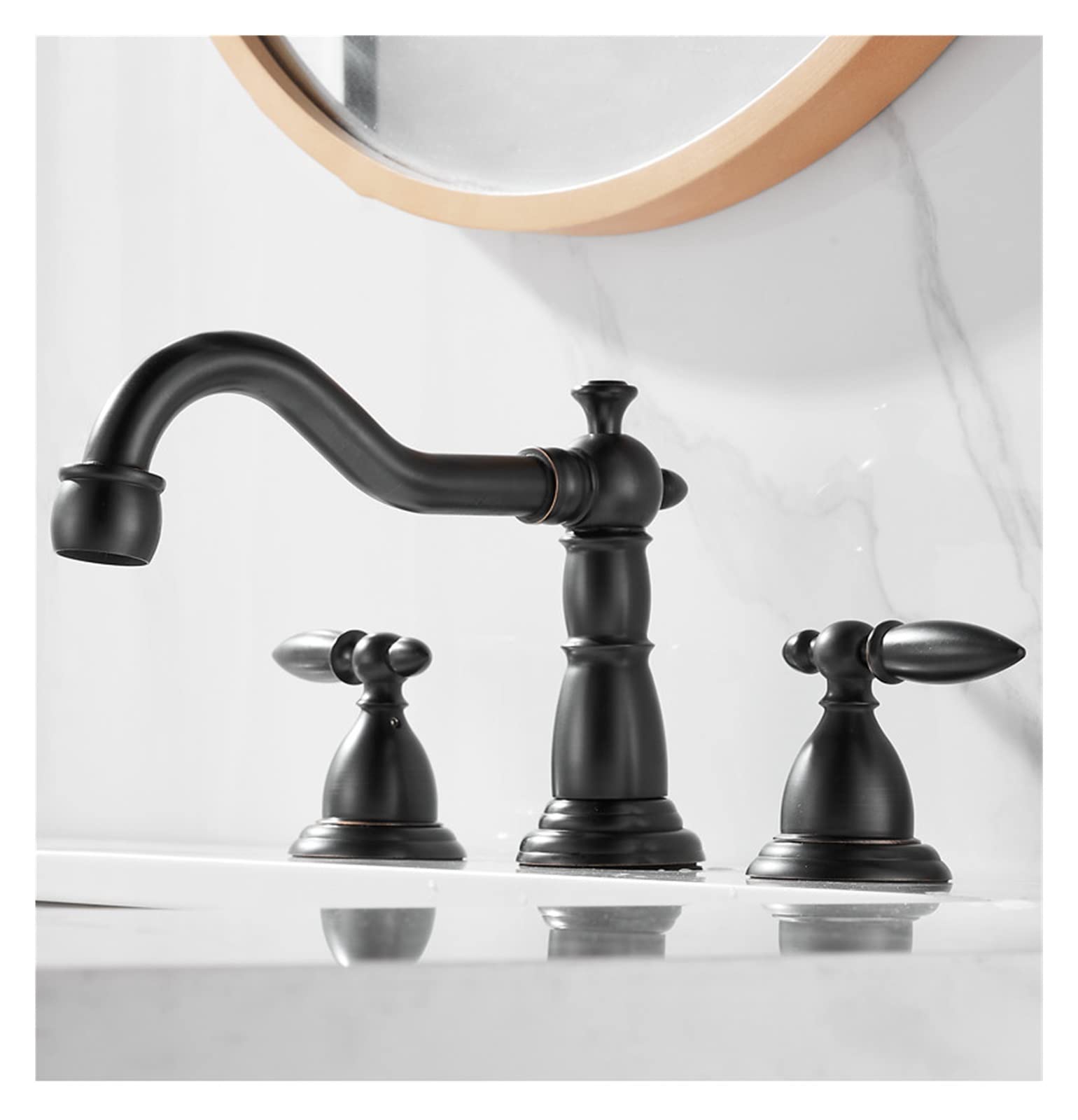 Robinet mitigeur de lavabo répandu en laiton noir pour vasque 3 trous 8 pouces
