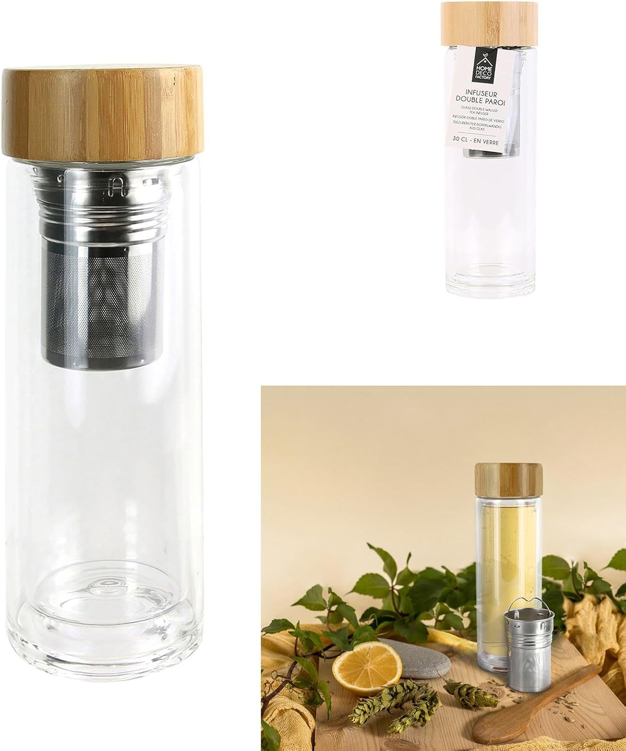 COOK CONCEPT Saveur et Degustation Ka2117 Double-Walled Infuser Bamboo Stopper + Brown Glass 7.20 x 7.20 x 21.3 cm