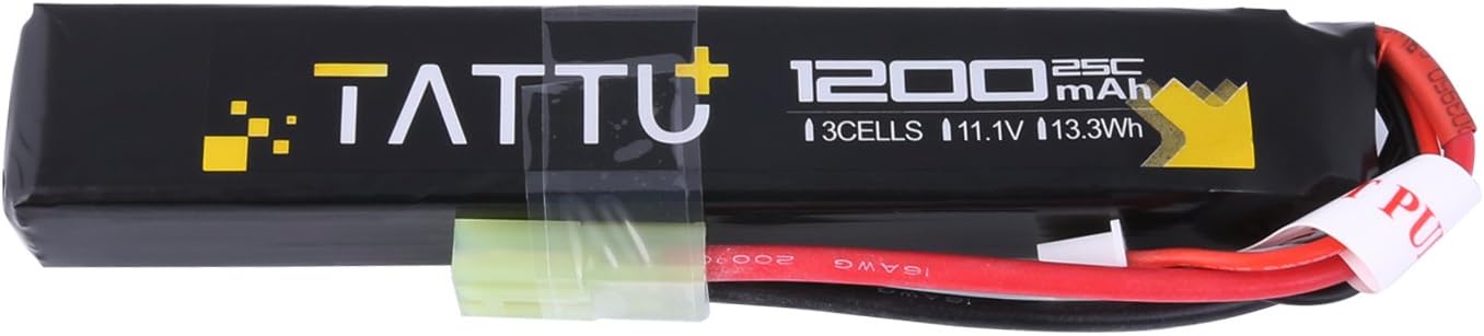 TATTU 11.1V LiPo Airsoft Stick Battery,3S 1200mAh 25C Battery Pack for Airsoft Gun with Mini TMY Connector