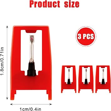 3pcs Record Player Needle, Turntable Replacement Needle Long-Lasting Record Player Needle Replacement Diamond Stylus Replacement for Vinyl Record Player LP Phonograph,Victrola, ION, Crosley (Red)