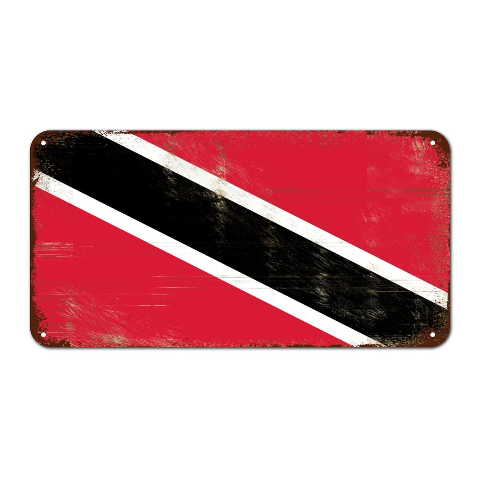 Vintage Trinidad And Tobago National Flag Metal Tin Sign Wall Plaque Trinidad And Tobago Vintage Retro Metal Signs Travel Gift Souvenir Metal Tin Sign for Pub Restaurants Cafe Club 12x6in