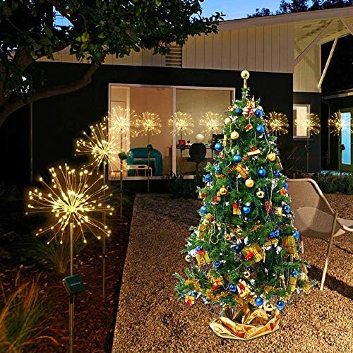 120 LED Solar Garden Decorative Firework Light Outdoor,2 Flashing Modes,Firework Stake Landscape Starburst Fairy Light,DIY Flowers Trees for Gifts Christmas Party Wedding (warm white, 2 pcs)